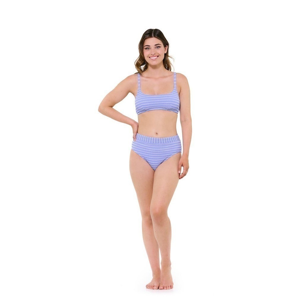 Freshwater Blue White Striped Seersucker High Waist Bikini Set XXL New